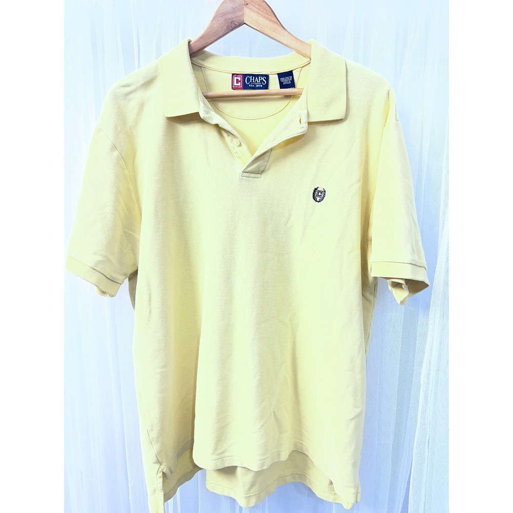 Chaps Mens XL Yellow Short Sleeve Cotton Pique Polo Shirt Embroidered Logo